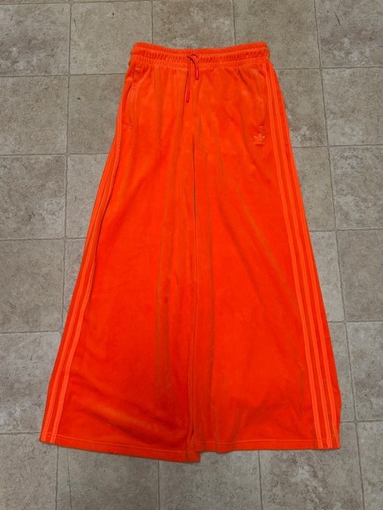 Adidas X Jeremy Scott Orange Soft Velour Wide Leg Long Track Pants Medium - Picture 4 of 10